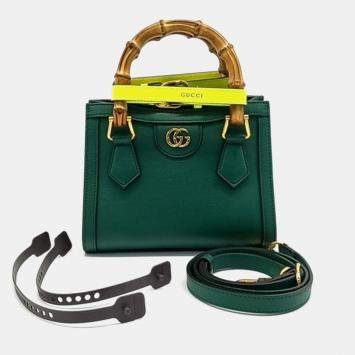 Pre Owned Gucci Green Leather Diana Tote Bag