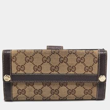 Pre Owned Gucci Beige/Brown GG Canvas and Leather Charmy Continental Wallet