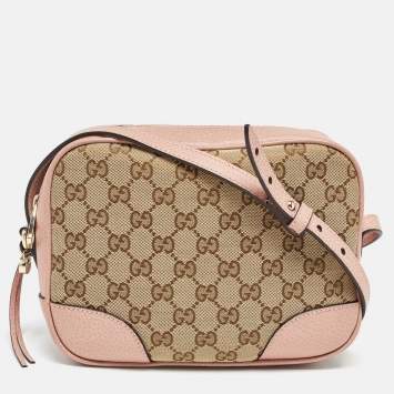 Pre Owned Gucci Light Pink/Beige GG Canvas and Leather Bree Crossbody Bag