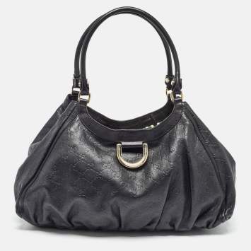 Pre Owned Gucci Black Guccissima Leather Large Abbey D Ring Shoulder Bag