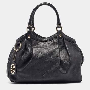 Pre Owned Gucci Black Guccissima Leather Medium Sukey Tote