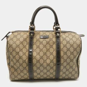 Pre Owned Gucci Dark Brown/BeigeGG Supreme Canvas Medium Joy Boston Bag