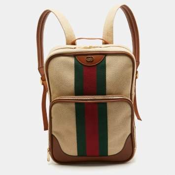 Pre Owned Gucci Brown/Natural Canvas Vintage Web Backpack