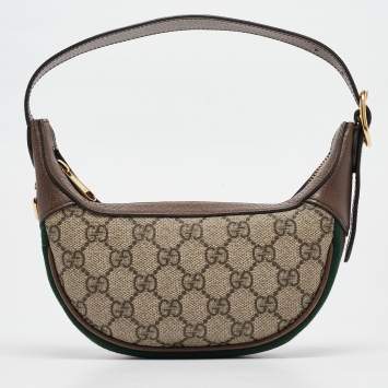 Pre Owned Gucci Beige/Ebony GG Supreme Canvas and Leather Mini Ophidia Bag