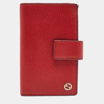 Pre Owned Gucci Red Leather Interlocking G Trifold Wallet