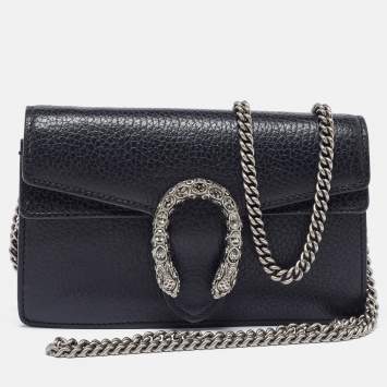 Pre Owned Gucci Black Leather Super Mini Dionysus Shoulder Bag