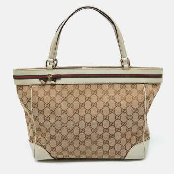 Pre Owned Gucci Brown/Beige GG Canvas and Leather Medium Mayfair Bow Tote