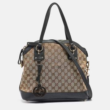 Pre Owned Gucci Brown/Dark Green GG Canvas and Leather Charm Dome Satchel