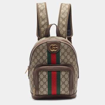 Pre Owned Gucci Beige/Ebony GG Supreme Canvas and Leather Small Ophidia Backpack