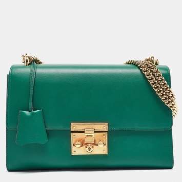 Pre Owned Gucci Green Leather Medium Padlock Shoulder Bag