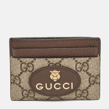Pre Owned Gucci Beige/Ebony GG Supreme Canvas and Leather Neo Vintage Card Holder