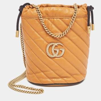 Pre Owned Gucci Orange Matelassé Leather Mini Torchon GG Marmont 2.0 Bucket Bag      