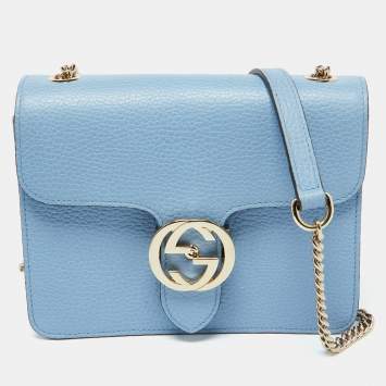 Pre Owned Gucci Blue Leather Small Interlocking G Shoulder Bag