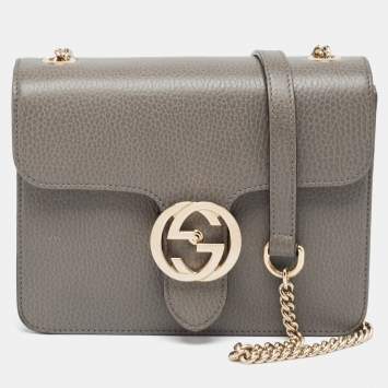 Pre Owned Gucci Grey Leather Small Dollar Interlocking G Crossbody Bag