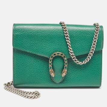 Pre Owned Gucci Green Leather Dionysus Wallet On Chain