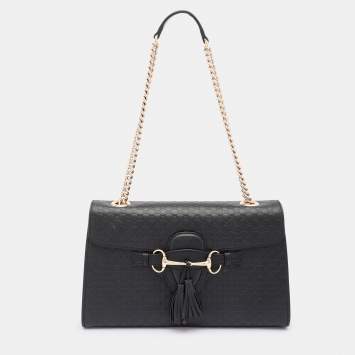 Pre Owned Gucci Black Microguccissima Leather Medium Emily Chain Shoulder Bag