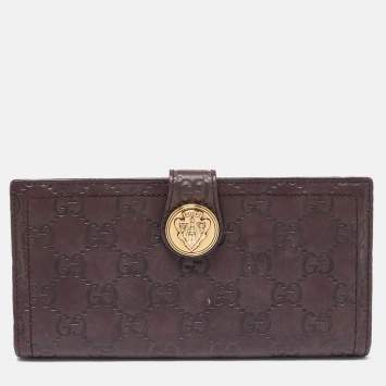 Pre Owned Gucci Brown Guccissima Leather Hysteria Continental Wallet