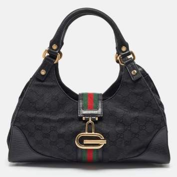 Pre Owned Gucci Black GG Canvas and Leather Junco Shoulder Bag