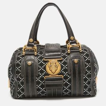 Pre Owned Gucci Black/White Printed Canvas and Leather Medium Aviatrix Boston Bag