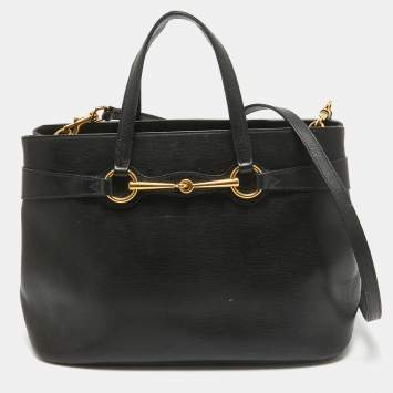 Pre Owned Gucci Black Leather Medium Bright Bit Tote