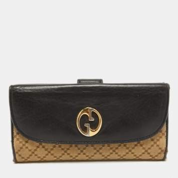 Pre Owned Gucci Beige/Black Diamante Canvas and Leather 1973 Continental Wallet