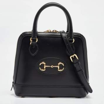 Pre Owned Gucci Black Leather Small Horsebit 1955 Top Handle Bag