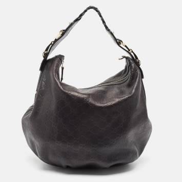 Pre Owned Gucci Black Guccissima Leather Medium Pelham Hobo