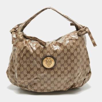 Pre Owned Gucci Beige GG Crystal Canvas Hysteria Hobo