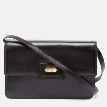 Pre Owned Gucci Black Glossy Leather Turnlock Flap Shoulder Bag