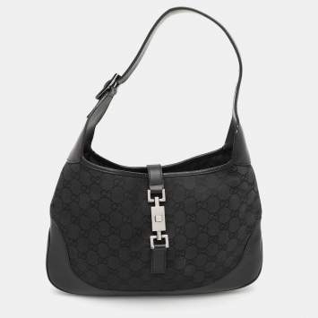 Pre Owned Gucci Black GG Canvas and Leather Jackie Hobo