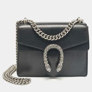 Pre Owned Gucci Black Leather Mini Dionysus Shoulder Bag