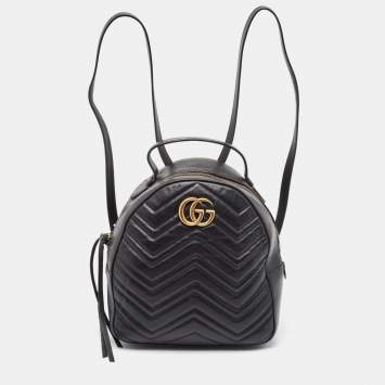 Pre Owned Gucci Black Matelasse Leather GG Marmont Backpack