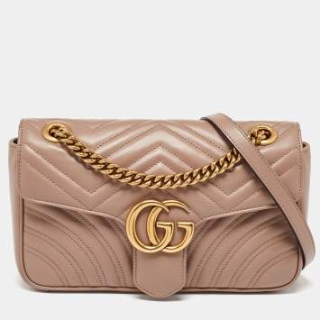 Pre Owned Gucci Old Rose Matelassé Leather Small GG Marmont Shoulder Bag