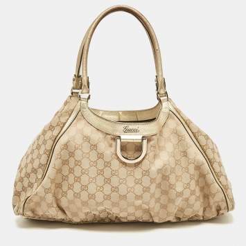 Pre Owned Gucci Beige/Gold GG Canvas Large Abbey D Ring Shoulder Bag