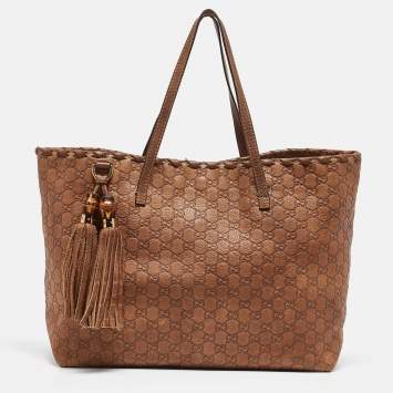 Pre Owned Gucci Brown Guccissima Leather Bamboo Tassel Tote