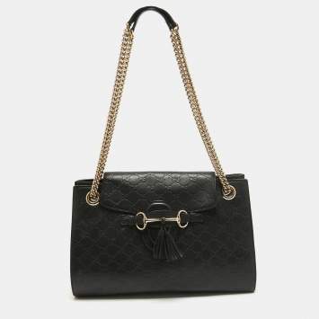Pre Owned Gucci Black Guccissima Leather Large Emily Chain Shoulder Bag