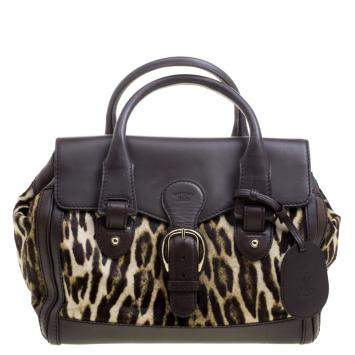 Pre Owned Gucci Dark Brown Animal Print Calf Hair and Leather Heritage Boston Bag