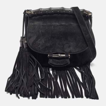 Pre Owned Gucci Black Suede Nouveau Fringe Crossbody Bag