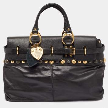Pre Owned Gucci Black Leather Babouska Flap Satchel