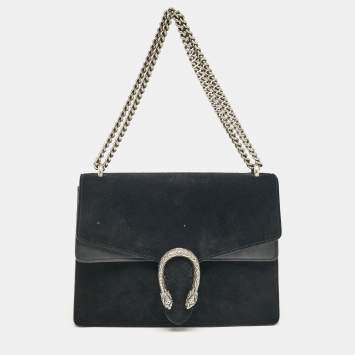 Pre Owned Gucci Black Suede and Leather Medium Dionysus Shoulder Bag