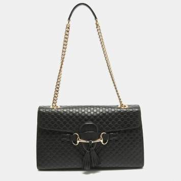 Pre Owned Gucci Black Microguccissima Leather Medium Emily Chain Shoulder Bag