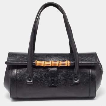 Pre Owned Gucci Black Leather Bamboo Bullet Bag