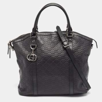 Pre Owned Gucci Black Guccissima Leather GG Charm Dome Satchel