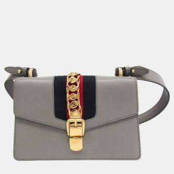 Pre Owned Gucci Grey Leather Small Sylvie Shoulder Bag