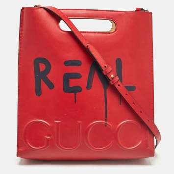 Pre Owned Gucci Red Leather Ghost Tote