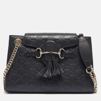 Pre Owned Gucci Black Guccissima Leather Small Emily Chain Shoulder Bag