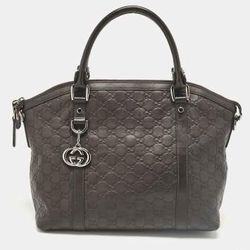 Pre Owned Gucci Choco Brown Guccissima Leather Interlocking G Charm Satchel