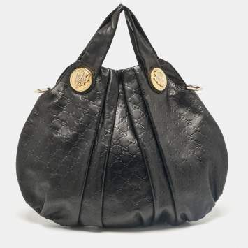 Pre Owned Gucci Black Guccissima Leather Large Hysteria Hobo