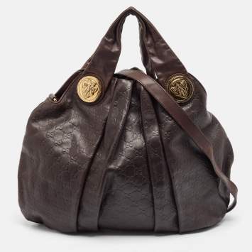 Pre Owned Gucci Dark Brown Guccissima Leather Large Hysteria Hobo