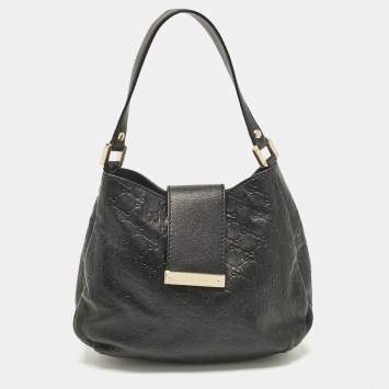 Pre Owned Gucci Black Guccissima Leather Medium New Ladies Web Hobo